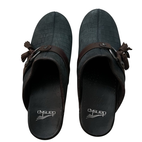 Dansko Black Croc-Embossed Clogs with Brown Accents - Picture 5 of 12